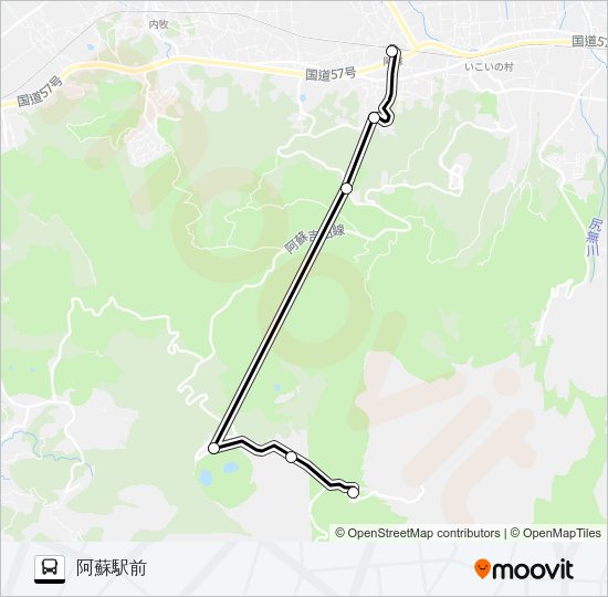8：阿蘇山上ターミナル→草千里～野営場前→阿蘇駅前 Bus Line Map