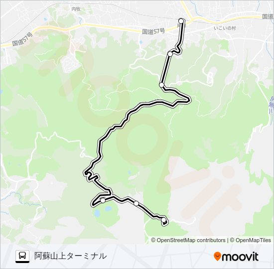 8：阿蘇駅前→野営場前～草千里→阿蘇山上ターミナル Bus Line Map
