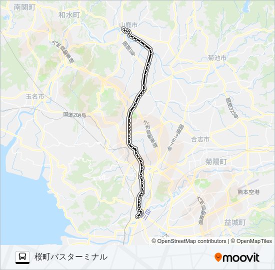 A5-2：山鹿温泉→日置～植木→桜町バスターミナル Bus Line Map