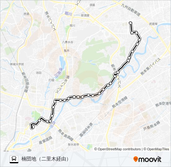 E2-1：桜町バスターミナル→子飼～二里木→楠団地 Bus Line Map