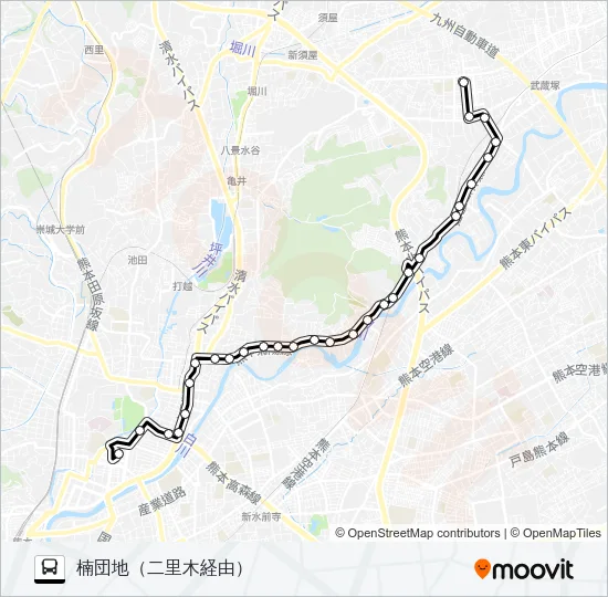 E2-1：桜町バスターミナル→子飼～二里木→楠団地 バスの路線図