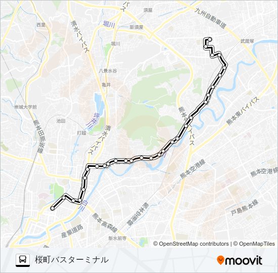 E2-1：楠団地→二里木～子飼→桜町バスターミナル Bus Line Map