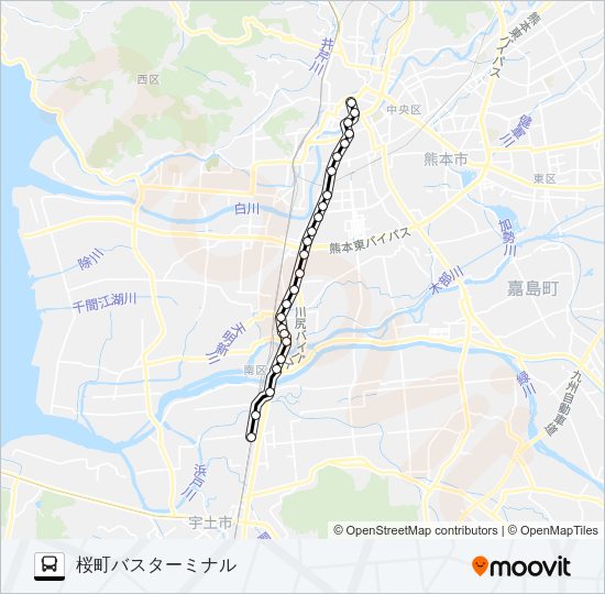 R2-2：国町→川尻町～熊日前→桜町バスターミナル Bus Line Map