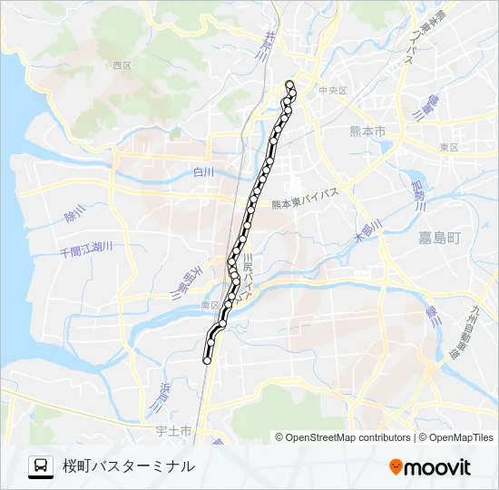 R2-2：国町→川尻町～熊日前→桜町バスターミナル バスの路線図