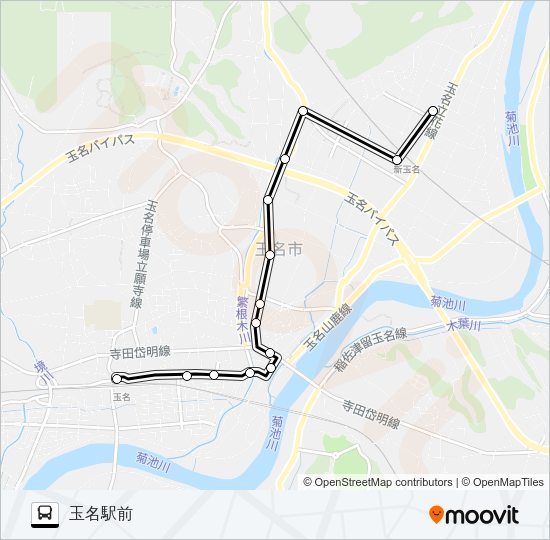 くまもと県北病院前→玉名市役所～玉名中町→玉名駅前 Bus Line Map