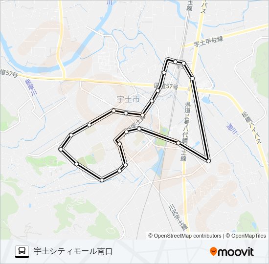 宇土シティモール南口→右回り→宇土シティモール南口 Bus Line Map