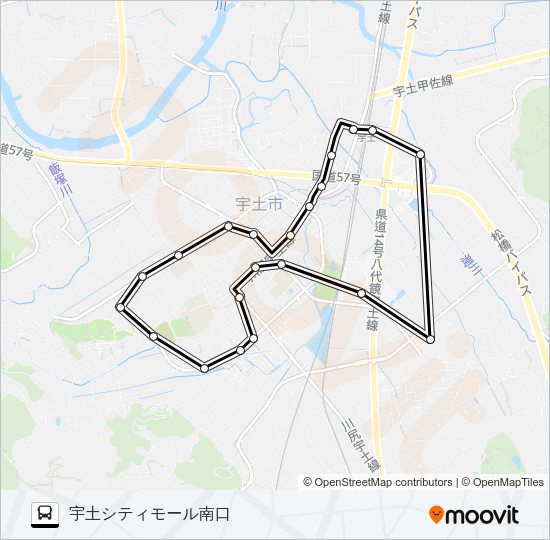 宇土シティモール南口→左回り→宇土シティモール南口 Bus Line Map