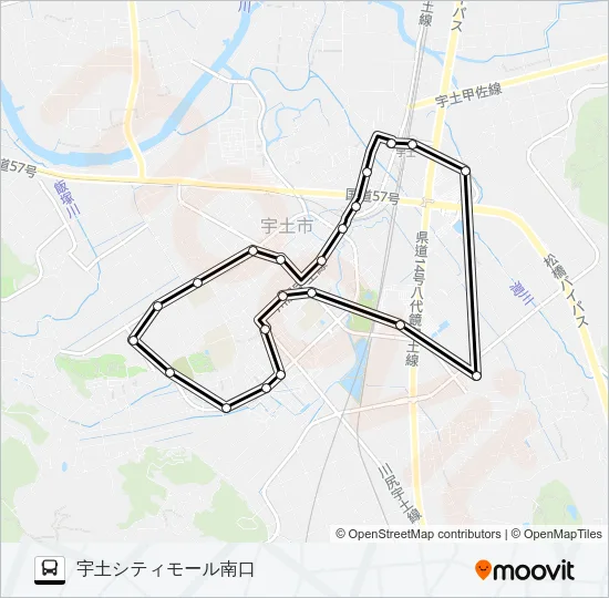 宇土シティモール南口→左回り→宇土シティモール南口 Bus Line Map