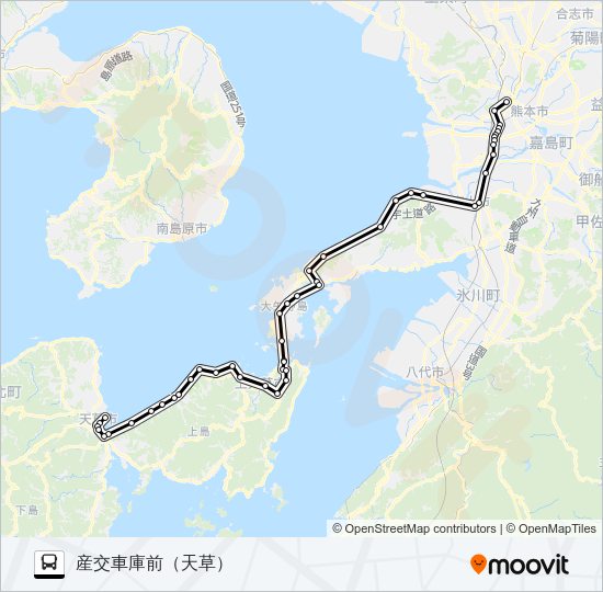 AM：桜町バスターミナル→三角産交～リゾラ→産交車庫 Bus Line Map