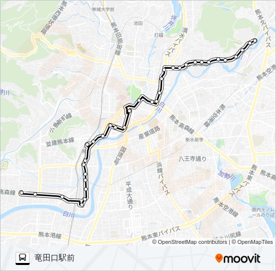 E2-0/S3-0：西部車庫→蓮台寺～子飼→竜田口駅 Bus Line Map