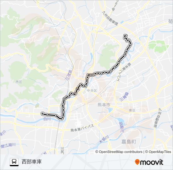 E2-1/S3-0：楠団地→二里木～蓮台寺→西部車庫 Bus Line Map