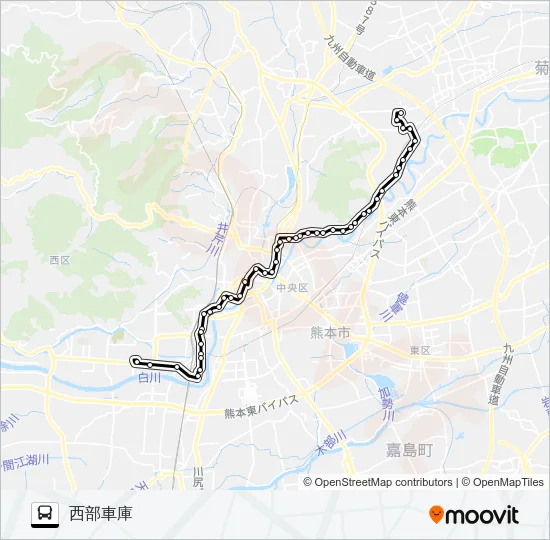 E2-1/S3-0：楠団地→二里木～蓮台寺→西部車庫 バスの路線図