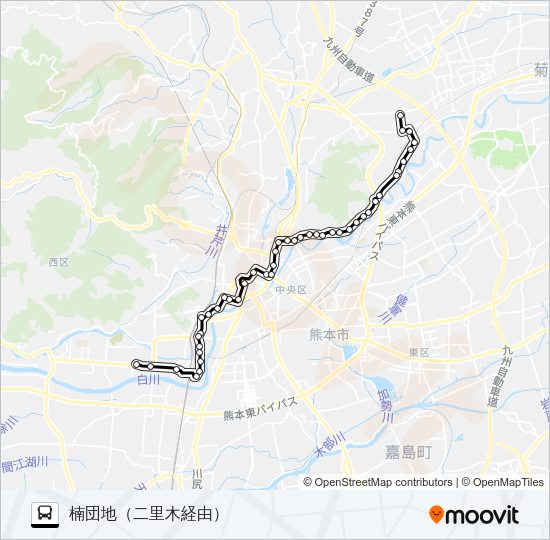 E2-1/S3-0：西部車庫→蓮台寺～二里木→楠団地 Bus Line Map