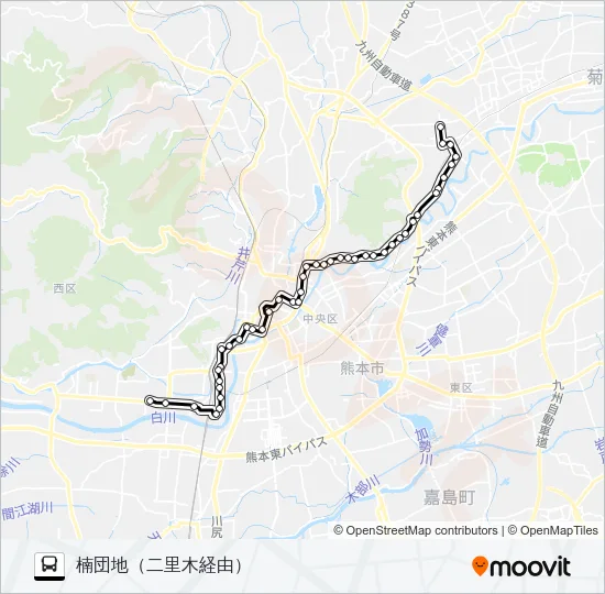 E2-1/S3-0：西部車庫→蓮台寺～二里木→楠団地 バスの路線図