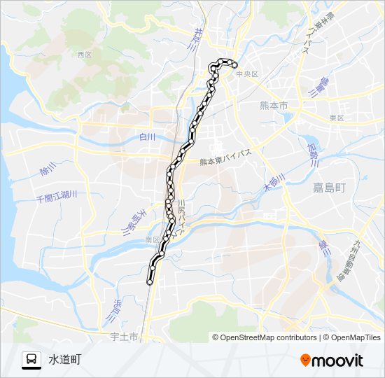 R1-2：国町→川尻市道～桜町バスターミナル→水道町 Bus Line Map