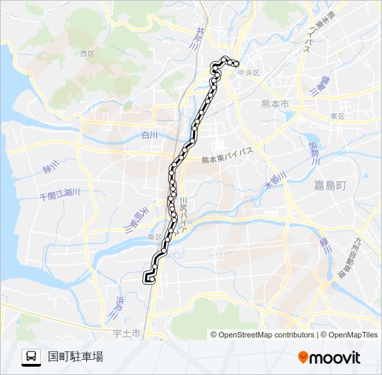 R1-2：水道町→桜町バスターミナル～川尻市道→国町 Bus Line Map