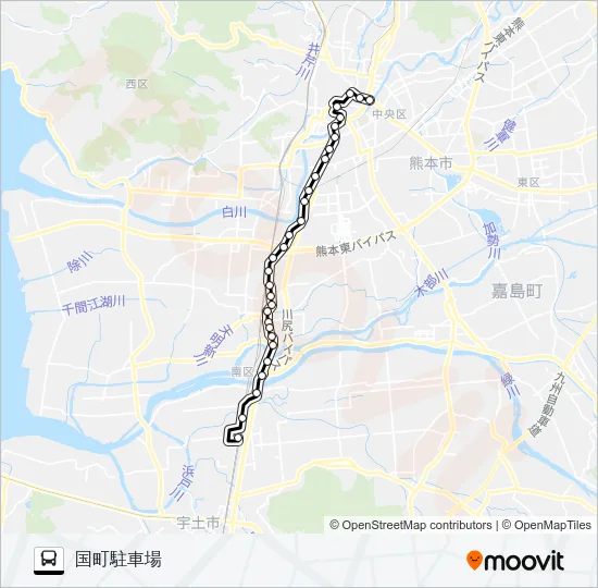 R1-2：水道町→桜町バスターミナル～川尻市道→国町 バスの路線図