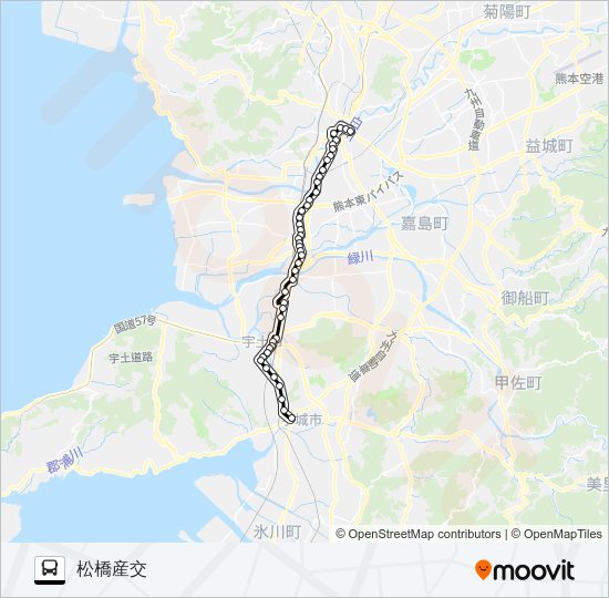 R1-5：水道町→桜町バスターミナル～川尻市道→松橋 Bus Line Map