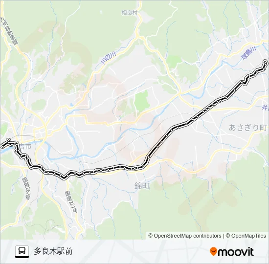 人吉産交→医療C～西村～支援学校～多良駅→多良木駅前 バスの路線図
