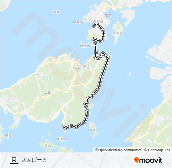 赤崎（天草・池の浦）→新道牟田漁港～松島→さんぱーる Bus Line Map