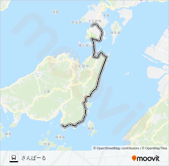赤崎（天草・池の浦）→新道牟田漁港～松島→さんぱーる Bus Line Map