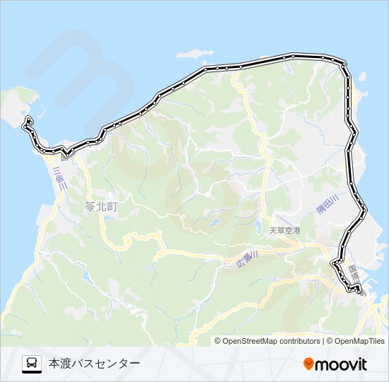 30：富岡港→鬼池港～五和小中学校前→本渡バスセンター バスの路線図