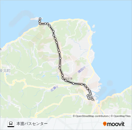 34：通詞島→手野～天草拓心高校入口→本渡バスセンター Bus Line Map