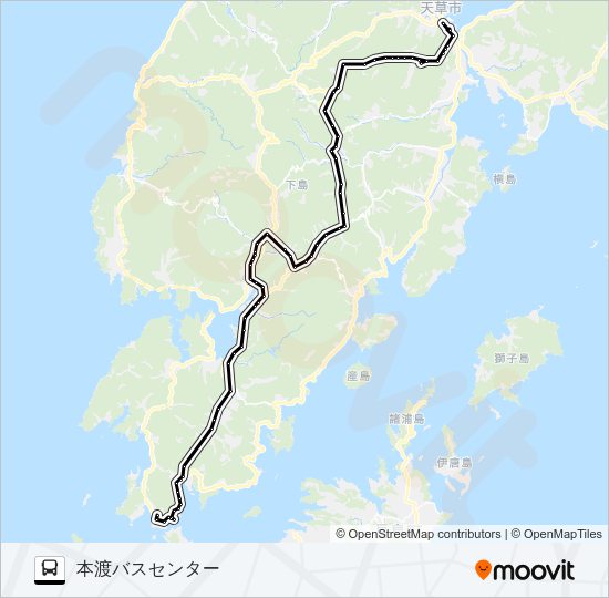 40：牛深市民病院→久玉～一町田中央→本渡バスセンター Bus Line Map