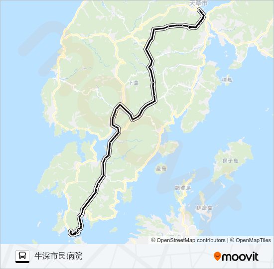 41：本渡バスセンター→一町田中央～久玉→牛深市民病院 Bus Line Map