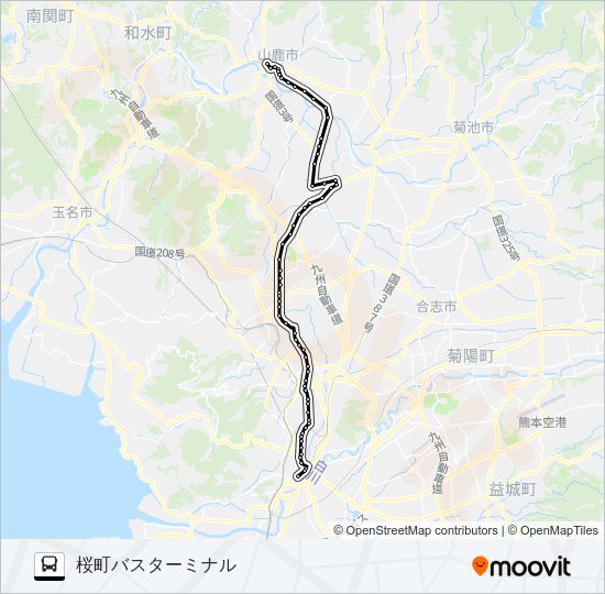 A5-3：山鹿温泉→日置～植木温泉→桜町バスターミナル Bus Line Map