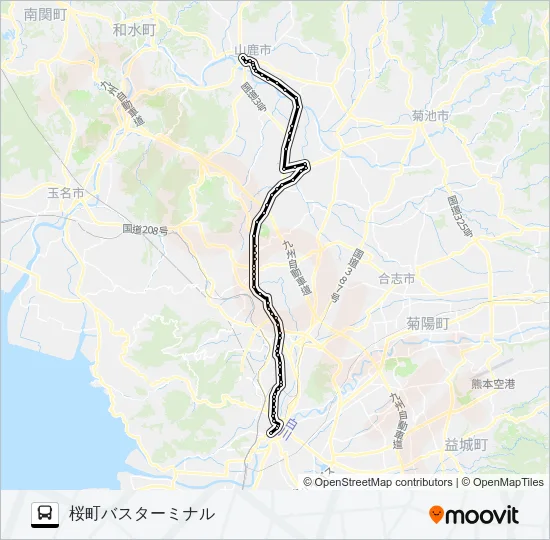 A5-3：山鹿温泉→日置～植木温泉→桜町バスターミナル Bus Line Map