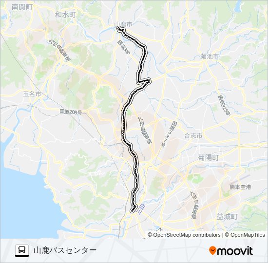 A5-3：桜町バスターミナル→植木温泉～日置→山鹿温泉 Bus Line Map