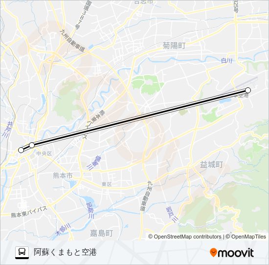 AP-1：桜町バスターミナル→通町筋→阿蘇くまもと空港 Bus Line Map
