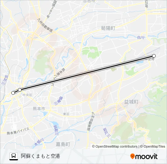 AP-1：桜町バスターミナル→通町筋→阿蘇くまもと空港 バスの路線図