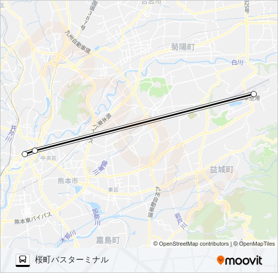 AP-1：阿蘇くまもと空港→通町筋→桜町バスターミナル Bus Line Map