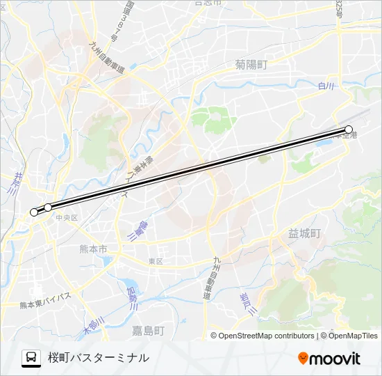 AP-1：阿蘇くまもと空港→通町筋→桜町バスターミナル バスの路線図