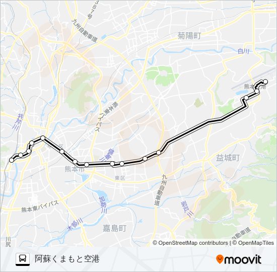 AP-2：熊本駅→県庁→グランメッセ→阿蘇くまもと空港 Bus Line Map