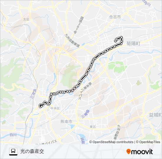 E3-4：桜町バスターミナル→子飼～三里木→光の森産交 Bus Line Map