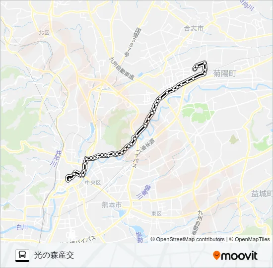 E3-4：桜町バスターミナル→子飼～三里木→光の森産交 バスの路線図