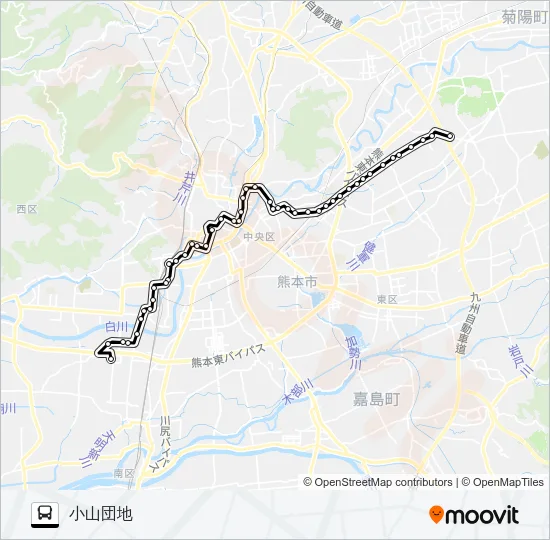 F2-1/S4-1：アクアドーム→野口～子飼→小山団地 バスの路線図