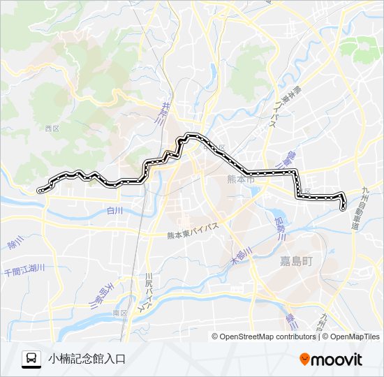 K3-1/T4-1：小島産交→春日校前～県庁前→沼山津 Bus Line Map