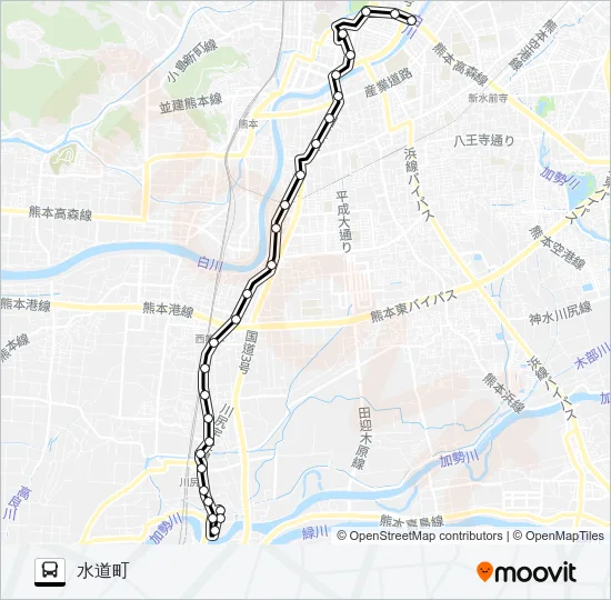 R1-1：川尻町→川尻市道～桜町バスターミナル→水道町 バスの路線図