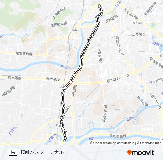 R1-1：川尻町→川尻町～川尻市道→桜町バスターミナル Bus Line Map