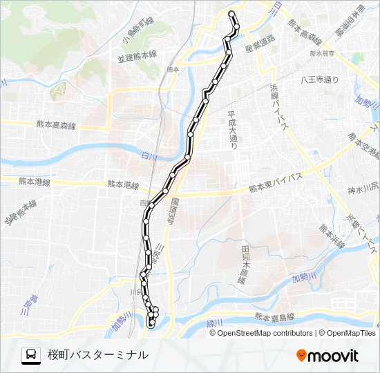 R1-1：川尻町→川尻町～川尻市道→桜町バスターミナル バスの路線図