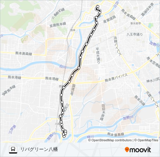 R1-1：桜町バスターミナル→川尻市道～川尻町→川尻町 Bus Line Map