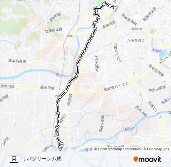 R1-1：水道町→桜町バスターミナル～川尻市道→川尻町 Bus Line Map