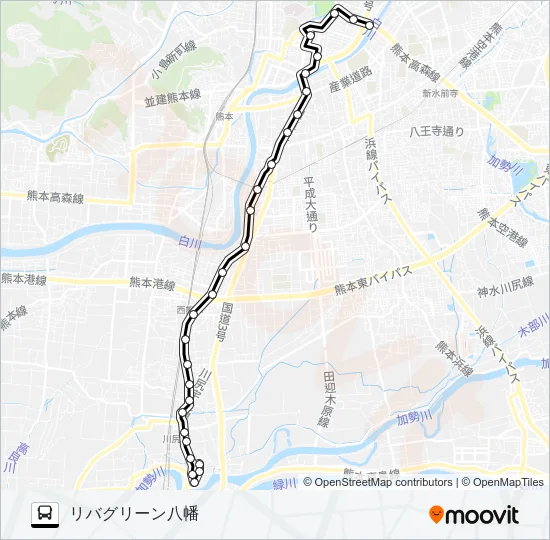 R1-1：水道町→桜町バスターミナル～川尻市道→川尻町 バスの路線図