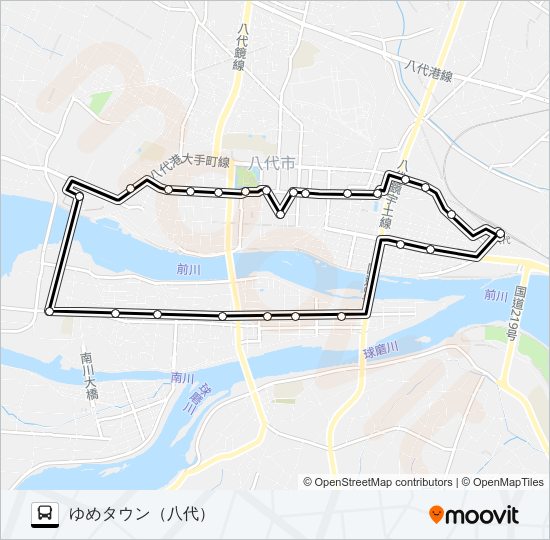 R3：ゆめタウン（八代）→旭中央～→ゆめタウン（八代） Bus Line Map