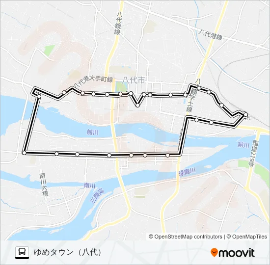 R3：ゆめタウン（八代）→旭中央～→ゆめタウン（八代） Bus Line Map