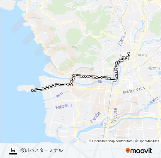 S3-2：熊本港→西区役所～蓮台寺→桜町バスターミナル Bus Line Map